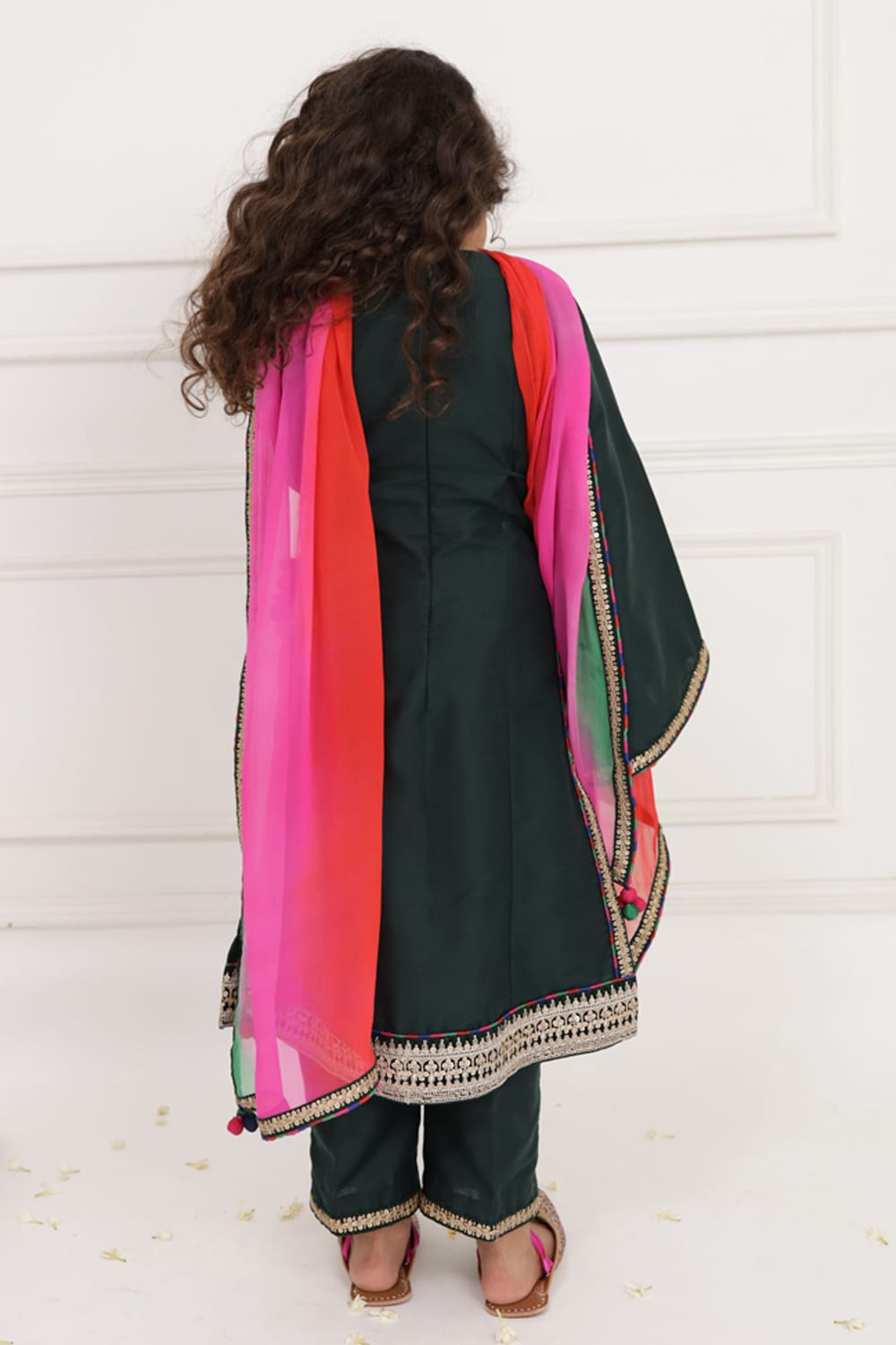Bottle Green Long Kurta Set – Green Kids Kurta Set | PNK – Isha Arora India