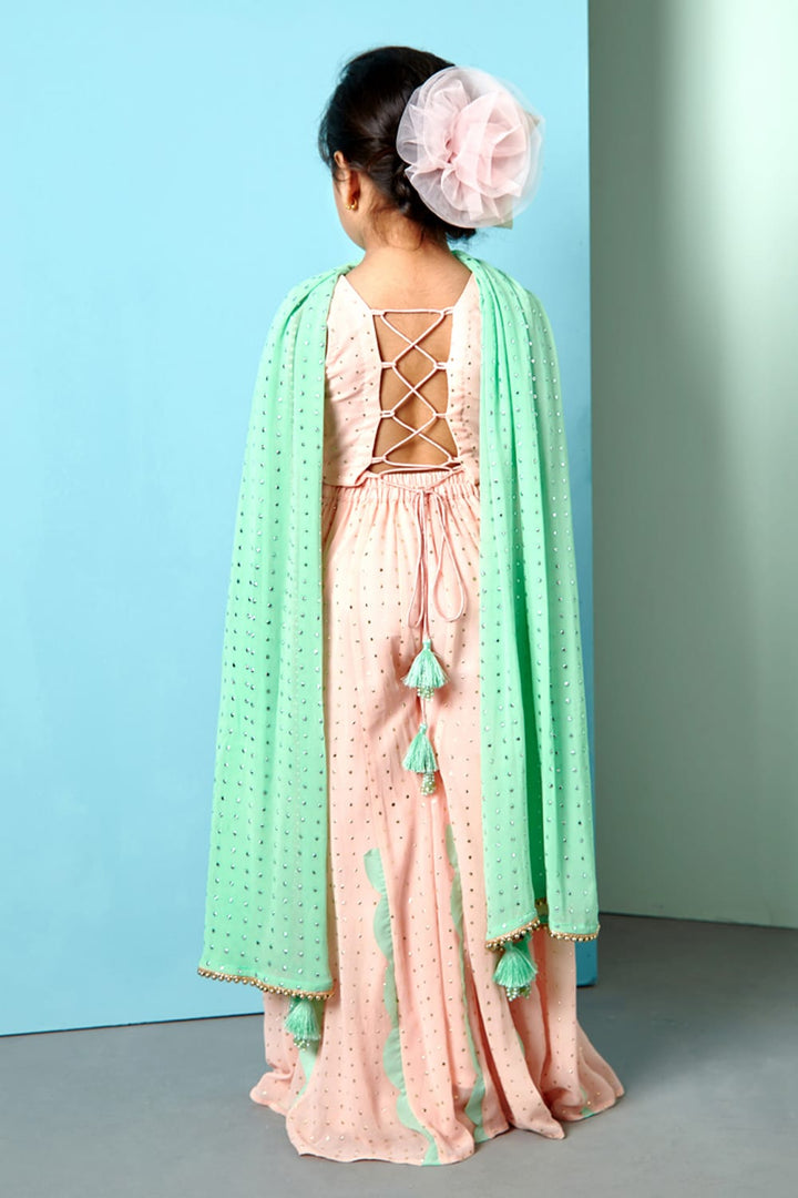Peach Gold Dots Wide Pants and Crop Top Set – Peach Top & Palazzo Set for Girls | PNK – Isha Arora India