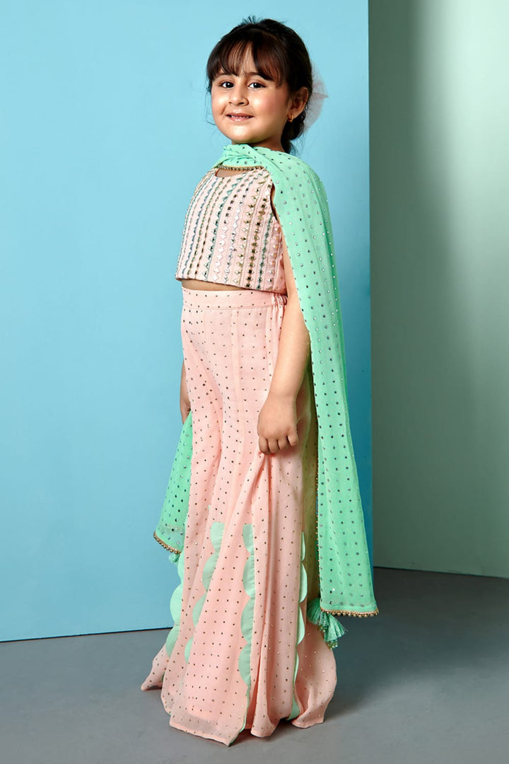 Peach Gold Dots Wide Pants and Crop Top Set – Peach Top & Palazzo Set for Girls | PNK – Isha Arora India