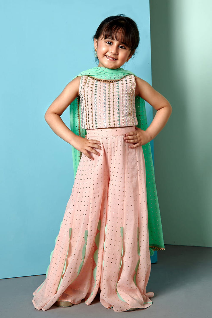Peach Gold Dots Wide Pants and Crop Top Set – Peach Top & Palazzo Set for Girls | PNK – Isha Arora India