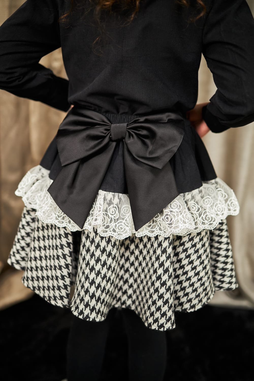 Black Houndstooth Skirt Set – Black Top & Skirt Set for Girls | PNK – Isha Arora India