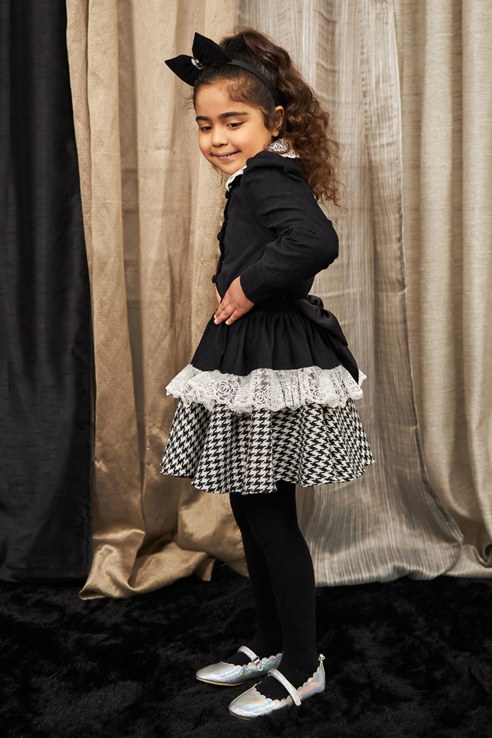 Black Houndstooth Skirt Set – Black Top & Skirt Set for Girls | PNK – Isha Arora India