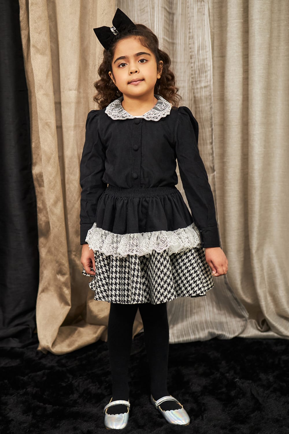 Black Houndstooth Skirt Set – Black Top & Skirt Set for Girls | PNK – Isha Arora India