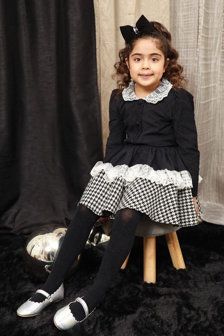 Black Houndstooth Skirt Set – Black Top & Skirt Set for Girls | PNK – Isha Arora India