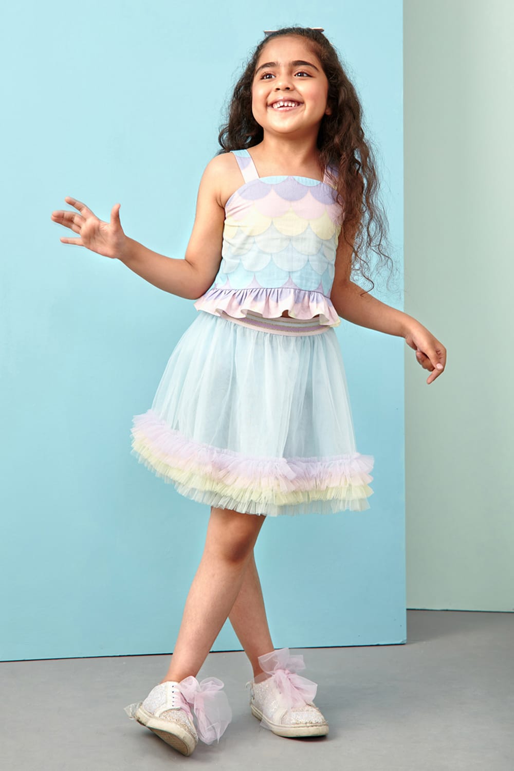 Mermaid Splash Birthday Outfit – Blue Top & Skirt Set for Girls | PNK – Isha Arora India