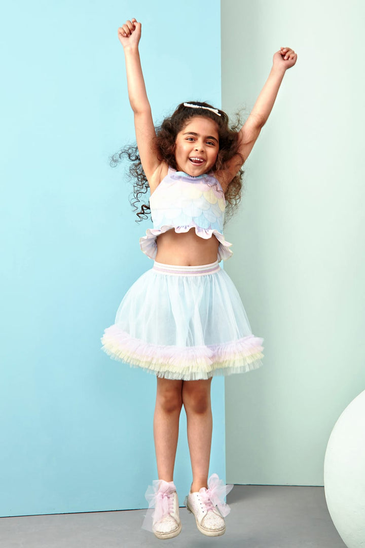Mermaid Splash Birthday Outfit – Blue Top & Skirt Set for Girls | PNK – Isha Arora India