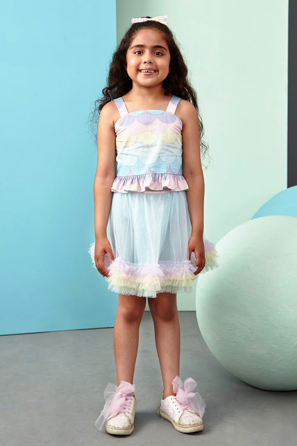Mermaid Splash Birthday Outfit – Blue Top & Skirt Set for Girls | PNK – Isha Arora India