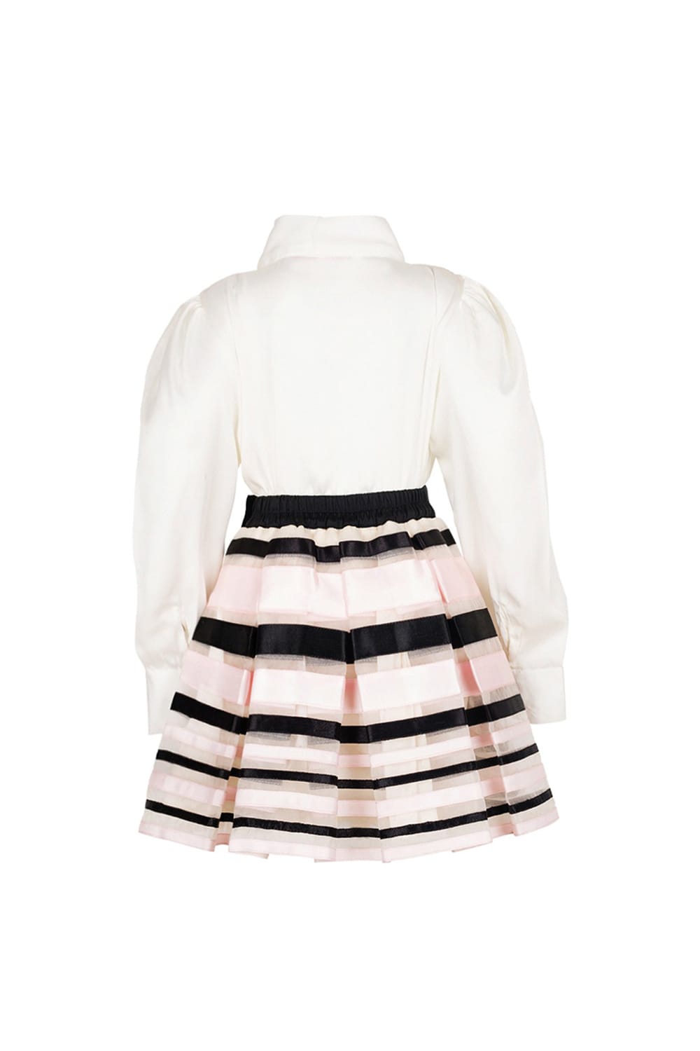 Off-White Top With Pink & Black Ribbon Skirt Set – Pink Top & Skirt Set for Girls | PNK – Isha Arora India