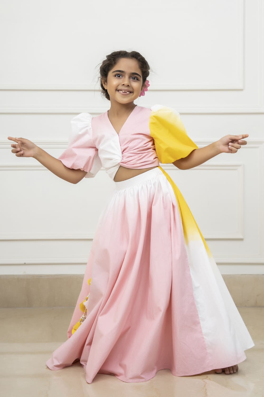 Two Colour Shaded Crop Top & Long Skirt Set – Green Top & Skirt Set for Girls | PNK – Isha Arora India