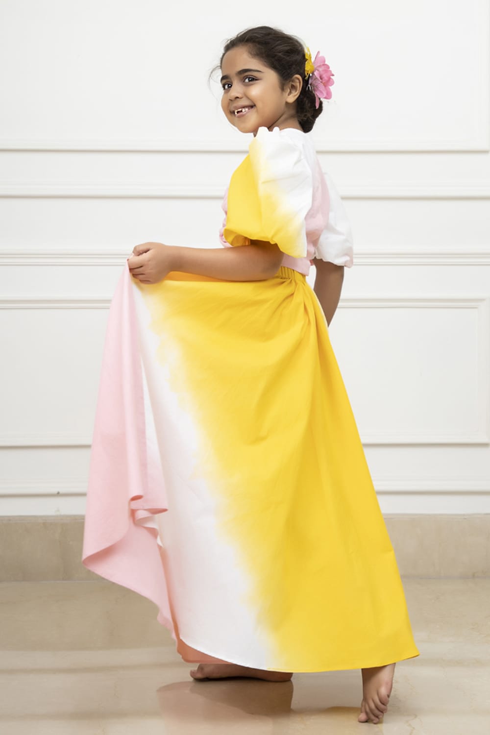 Two Colour Shaded Crop Top & Long Skirt Set – Green Top & Skirt Set for Girls | PNK – Isha Arora India