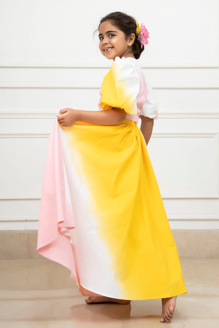 Two Colour Shaded Crop Top & Long Skirt Set – Green Top & Skirt Set for Girls | PNK – Isha Arora India