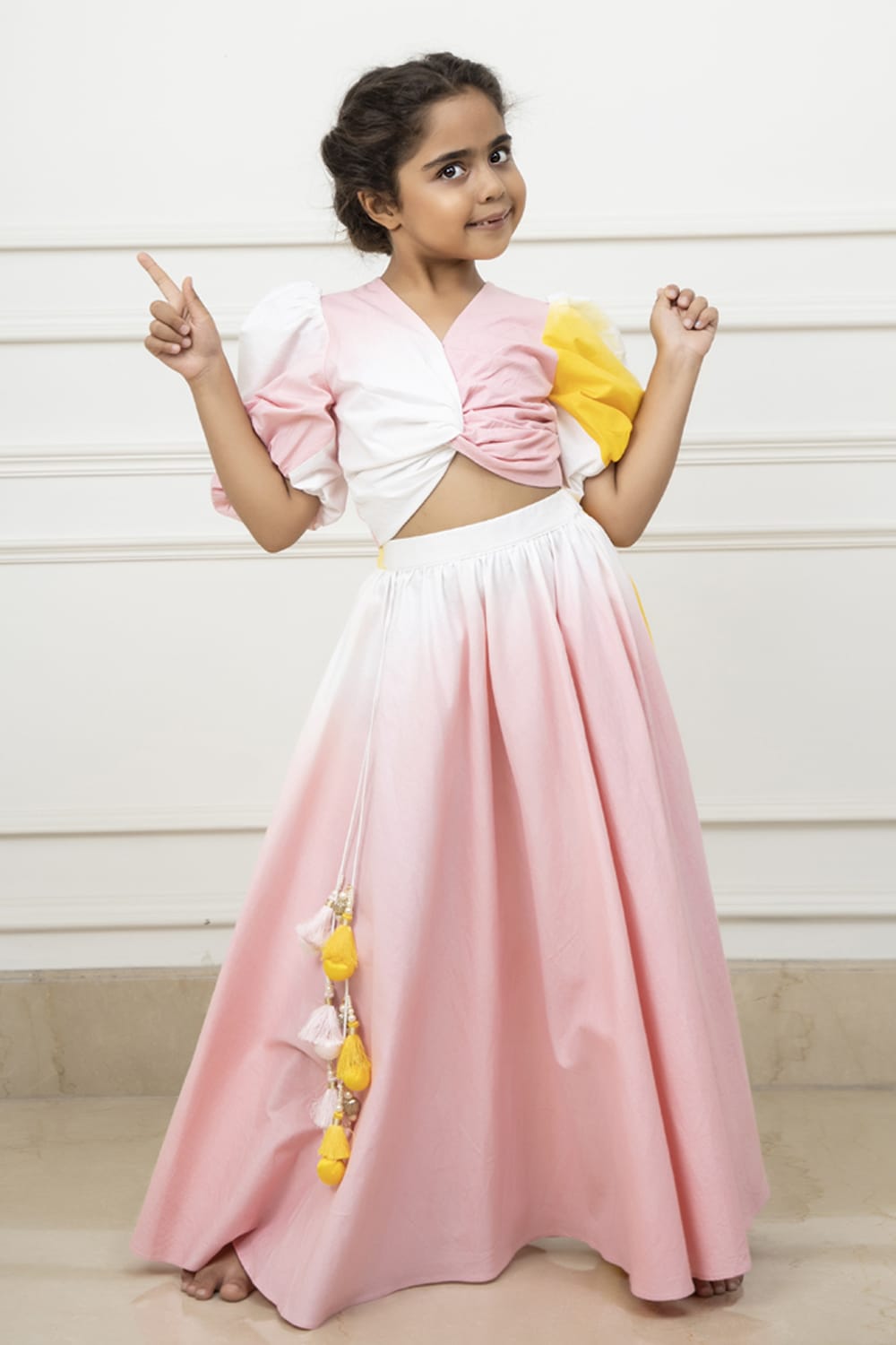Two Colour Shaded Crop Top & Long Skirt Set – Green Top & Skirt Set for Girls | PNK – Isha Arora India