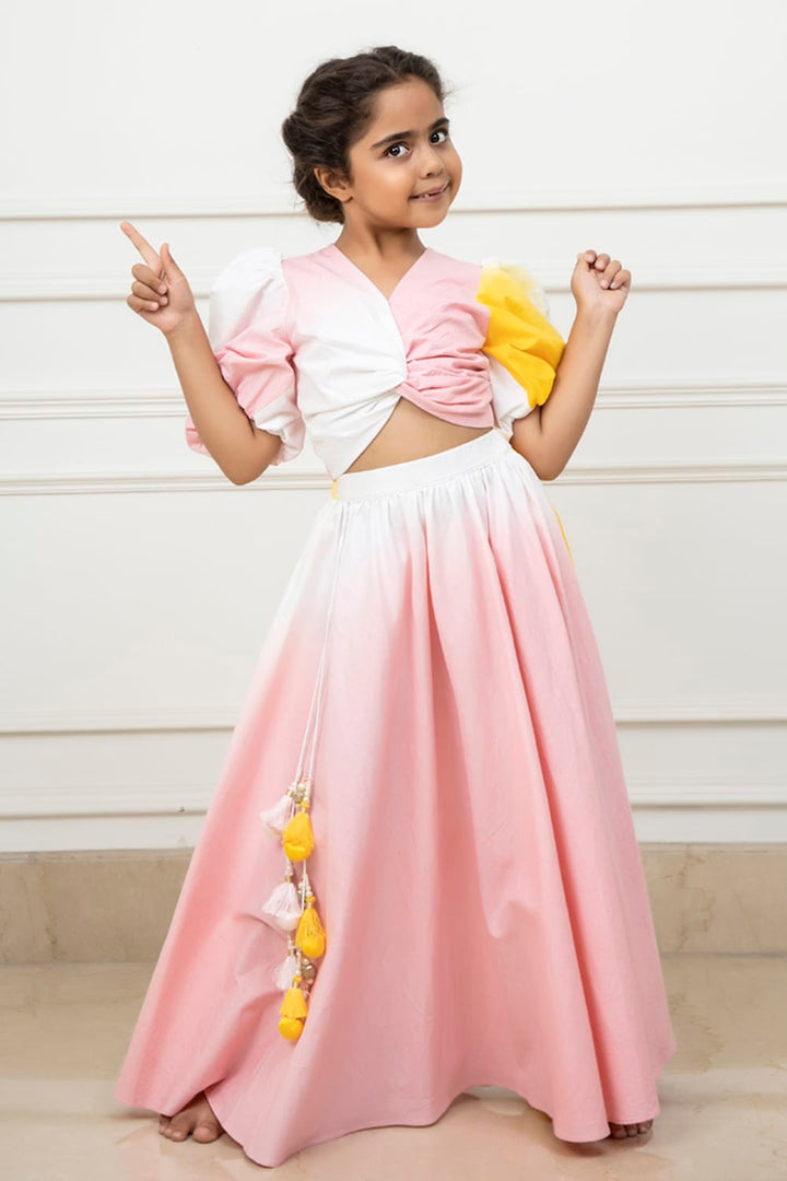 Two Colour Shaded Crop Top & Long Skirt Set – Green Top & Skirt Set for Girls | PNK – Isha Arora India