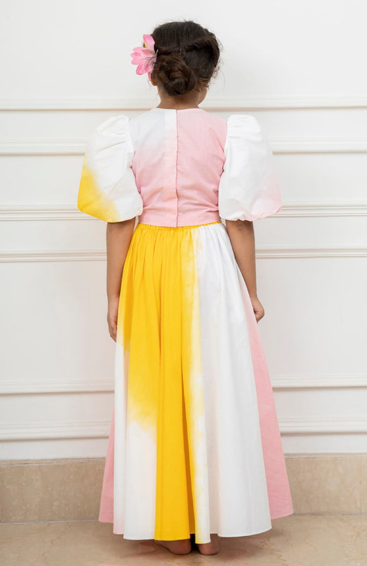 Two Colour Shaded Crop Top & Long Skirt Set – Green Top & Skirt Set for Girls | PNK – Isha Arora India