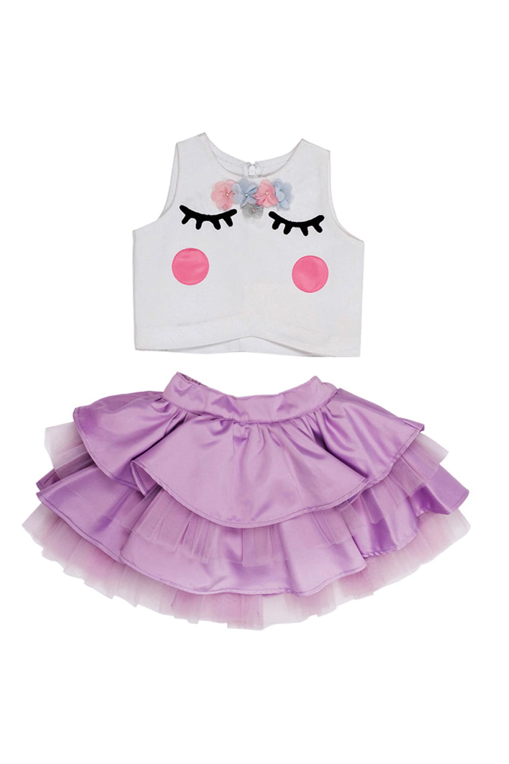 Unicorn Eyes Top With Flared Skirt Set – Purple Top & Skirt Set for Girls | PNK – Isha Arora India